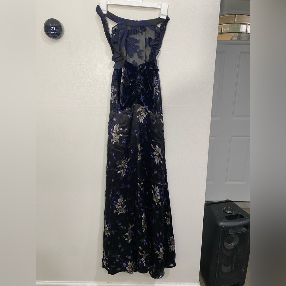 Rebecca Taylor Violet Dress Midi Halter Open Back Floral Silk Star Velvet Sz 10 - Picture 3 of 10